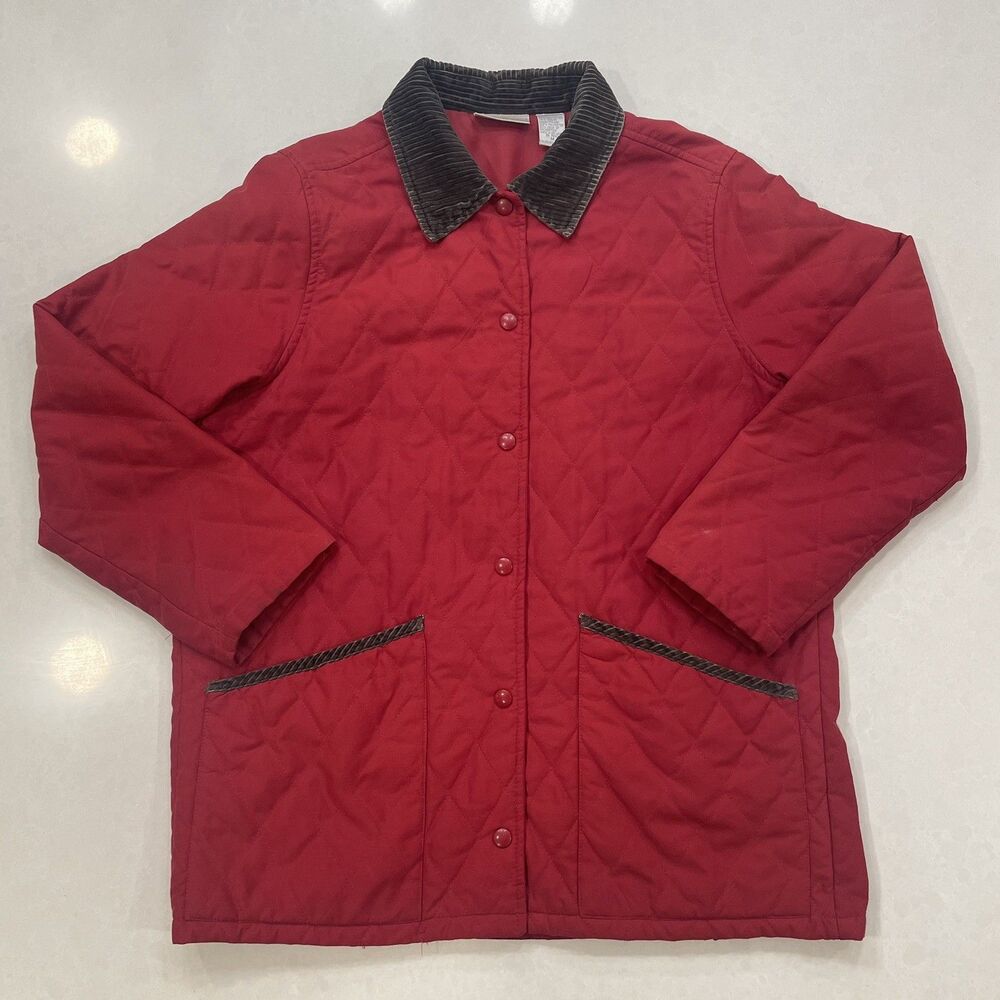 Preswick & Moore Sport Quilted Red Barn Jacket Jacket Corduroy Collar Sz Medium